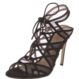 Gianvito Rossi 
Suede mesh accents sling back sandals 
Size 37 1/2